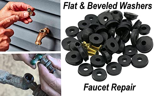 48 pc Faucet Washers and Brass Bibb Screws Assortment, Flat and Beveled Assortment DIY and Professional Repairs – Plumbing Emergencies, Worn Out Washer Replacements