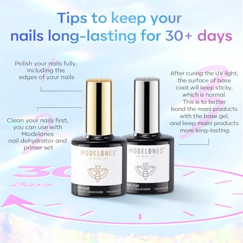 modelones Gel Top Base Coat Set 15ml 2026 Upgrade No Wipe Super Shine - color: Base Top Coat Set Clear