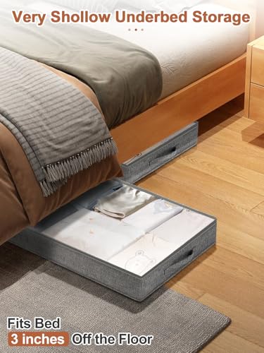 punemi Low-Profile Under Bed Storage Containers, 20 x 40 x 3 in, 4 Pack - color: Grey, size: 4 Pack-3 inch Tall-Soft
