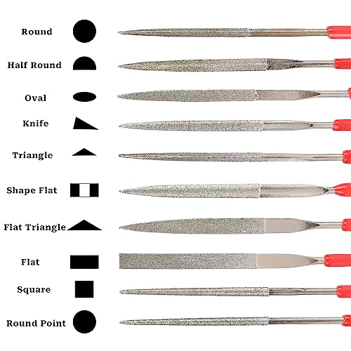 KALIONE 10Pcs Diamond Needle File Set, Model Files Mini Metal File Diamond File Set, Metal File Set Hand Tools, Miniature and Model Files, Small File Jewelry Stone Carving Tools(2x100mm)