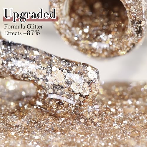 Double Rhythm 15ML Glitter Gel Polish Shimmer Reflective Holographic Color Magnetic for Nail Art Salon DIY at Home (B1117) - color: Gold