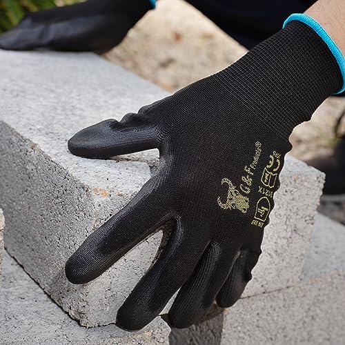 G & F Work Gloves for Men, Lightweight Grip, Polyurethane Coated, Touchscreen Compatible, Flexible & Breathable, Durable Construction, Ideal for Gardening, Mechanics, and General Duty Tasks, 12 Pairs - size: XX-Large