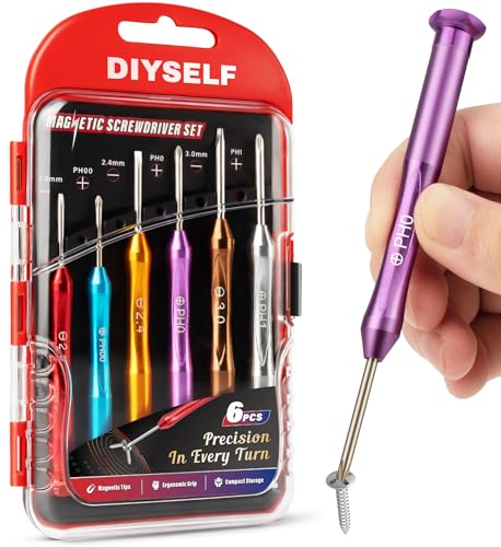 DIYSELF Small Screwdriver Set with Case, 6PCS Magnetic Eyeglass Repair Kit - color: Multicolor