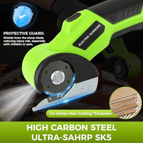 Electric Cardboard Cutter, 4V Cordless Electric Scissors with 2000mAh Battery & LED Light, Rotary Box Cutter Tool with Safety Lock & Replacement Blade for Cardboard & Fabric
