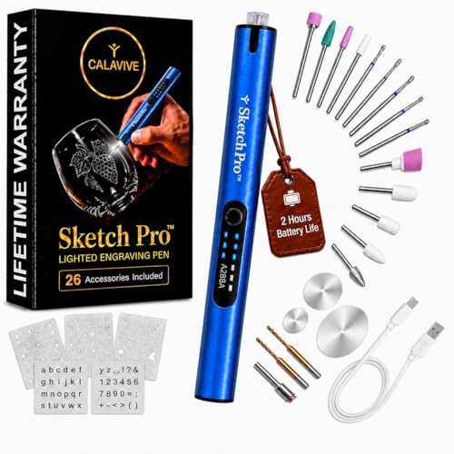 SketchPro Cordless Engraving Pen with LED Light – 3-Speed Precision Etching Tool for Wood, Metal, Glass & Plastic – USB-C Rechargeable, 26 Accessories – Ideal for DIY, Jewelry & Craft Projects