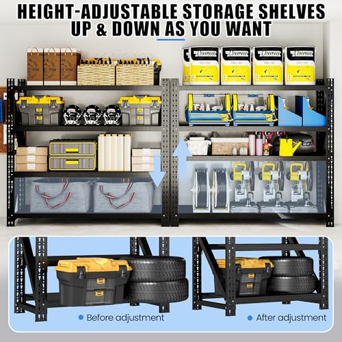 Heavy Duty Metal Shelving Units, Garage Shelves & Storage System - size: 75"W x 24"D x 69"H