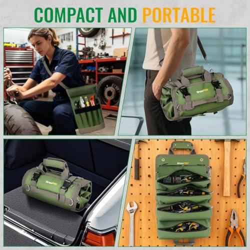 GrenPRO Roll Up Tool Bag With Detachable Pouches, Green - color: Green