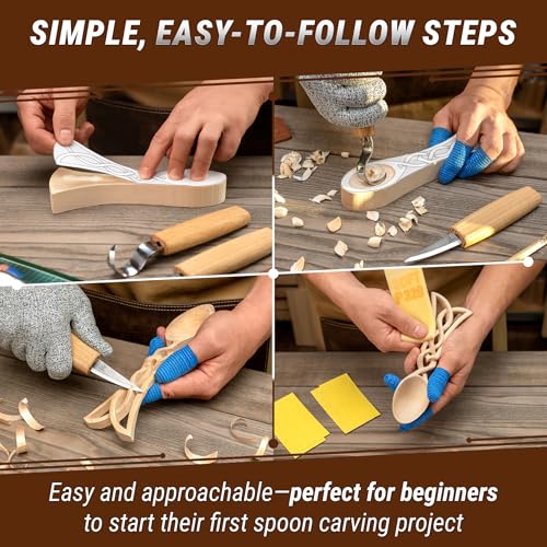 BeaverCraft Wood Spoon Carving Kit for Beginners DIY04 - Whittling Set Includes Spoon Carving Tools, Sloyd Whittling Knife Hook Knife, Basswood Blank - Woodworking Hobby Kit for Adults & Kids