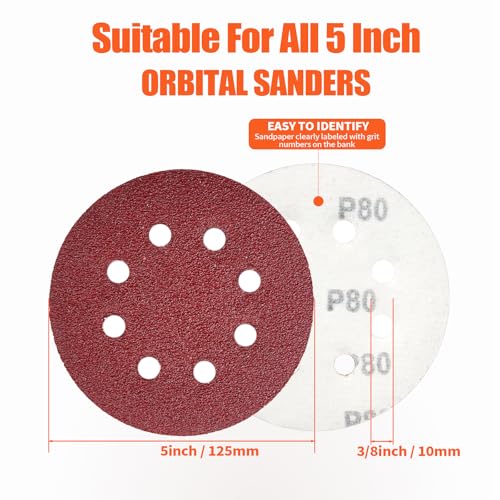 200 PCS 5-Inch Sanding Discs 600 Grit, 8-Hole Round Hook & Loop Sandpaper for Random Orbital Sander - style: 600 Grit-200PCS
