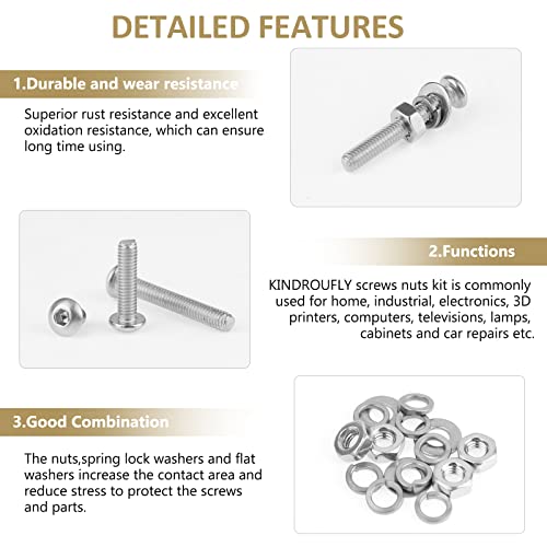 542 Pieces M3 x 6/8 /12/16 /20/25 /30mm Button Head Socket Cap Screws Nuts Washers Assortment Kit, 304 Stainless Steel, Fully Machine Thread - size: M3, style: Button Head