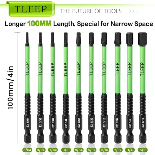 10Pcs Allen Wrench Drill Bit Set 1/4" Hexagon Shank 4" Long Impact Wrench Hex Key Set, SAE 5/64" to 5/16" Magnetic Tips Allen Wrenches Sets S2 Steel Hex Bit Set, Latest Version Black Key - size: A.5/64" to 5/16"