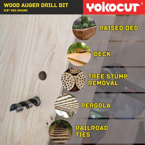 5/8" x 17" Auger Drill Bit for Wood, Hex Shank 3/8 Inch, Wood Boring Drill Bits, Ship Auger Long Drill Bit for Soft and Hard Wood, Plastic, Drywall Tree Stump and Composite Materials - size: 5/8", style: Length: 17"