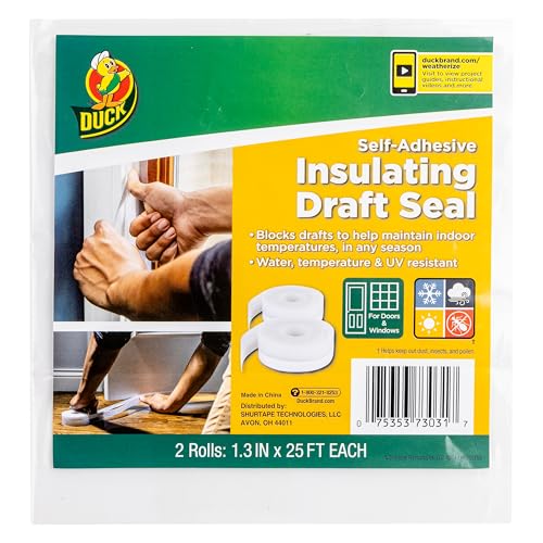 Duck Brand Silicone Self-Adhesive Weatherstrip Draft Seal for Doors & Windows, Seal Gaps and Cracks Around Doors and Windows, Cut to Size, Clear, 2 Rolls, 50 Ft Total