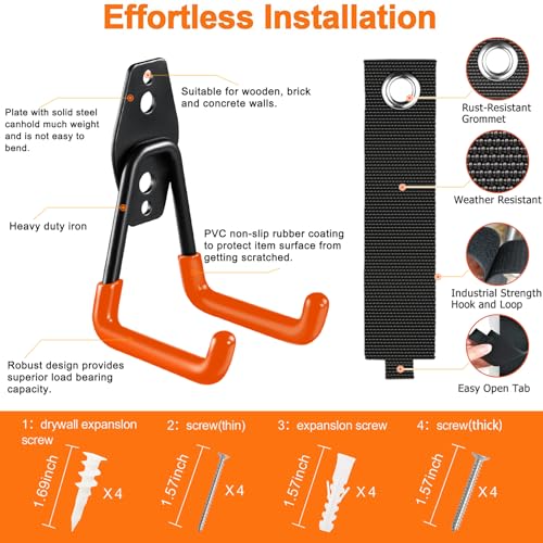 HUPBIPY Garage Hooks Heavy Duty, Large Square Wall Hooks - color: Orange Large U Hook, size: 7.7inch U Hook