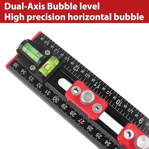 4-in-1 Aluminum Drilling Positioning Ruler, 16" Multifunctional T Square Ruler, Multi-Angle Adjustable Marking Gauge Tool, Cabinet Hardware Jig, Drilling Template for Door Holes