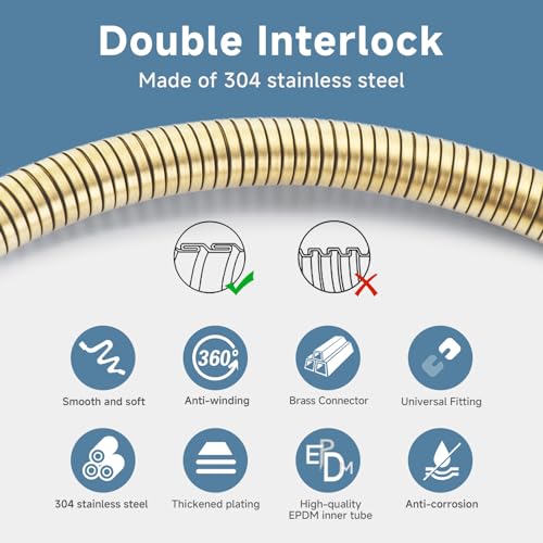 39 Inches 304 Stainless Steel Shower Hose Extra Long Gold - color: Gold, size: 39 Inches