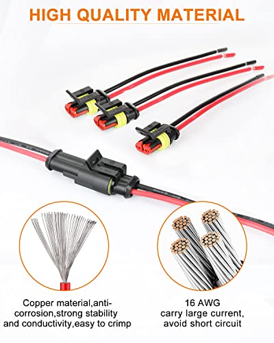 NAOEVO 2 Pin Connector Waterproof, 16 AWG 2 Wire Connectors, Automotive Electrical Male and Female Plug with Heat Shrink Tubing for Car Truck Boat Wire Connection, 6 Kits (Pack of 2) - size: 2 Pin (Pack of 2)