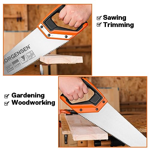 JORGENSEN 20 Inch Pro Hand Saw, 11 TPI Fine-Cut Ergonomic Non-Slip Aluminum Ultrasonic Welding Handle for Sawing, Trimming, Gardening, Woodworking, Drywall, Plastic Pipes | Non-slip ergonomic grip, ultrasonic welded structure, woodworking, trimming, drywa