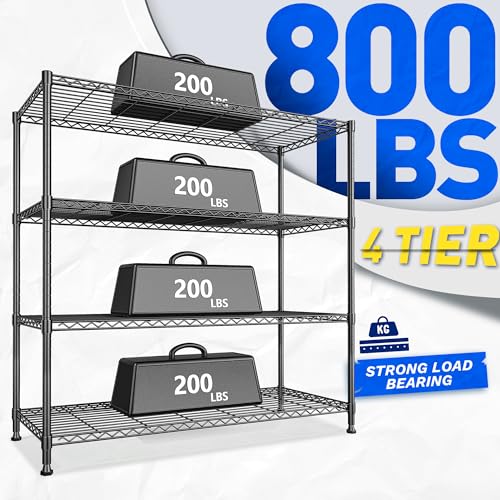 DurayLoly Extra-Wide 4-Tier 800LBS Storage Rack, Adjustable Shelves, Black - size: 45" W x 59.4" H x 13.5" D