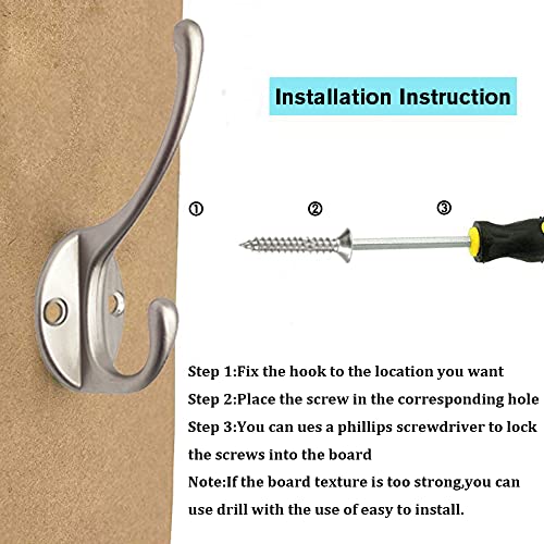 30 Pack Heavy Duty Silvery Dual Coat Hooks for Coat, Bag, Scarf, Hat | Coat Hooks Wall Mounted with 60 Screws Retro Double Hooks Utility Hooks for Towel, Key, Cap, Cup - color: 30 Pcs Silvery