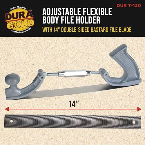 Dura-Gold Adjustable Flexible Body File Holder with 14" Double-Sided Bastard File Blade, 9 Teeth Per Inch - Adjusts to Curved Convex or Concave for Shaping, Smoothing, and Filing Contoured Surfaces - style: Holder