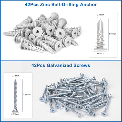 Self Drilling Drywall Anchors, 84PCS Heavy Duty Dry Wall Anchors and Screws Kit for Hanging Sheetrock, 42 Self-Tapping Plastic Drywall Hangers 42 Sheet Rock Screws - size: 1size-42pcs