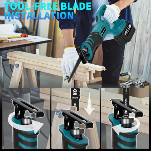 Cordless Rotated Handle Reciprocating Saw, 2 x 6.0Ah Battery, 12Pcs Blades, 28MM Stroke, 180° Cutting Angle, Wood/Metal/PVC