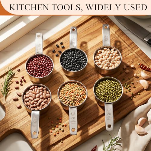 6Pcs Stainless Steel Measuring Cup, 1/3 Cup - 80ml Metal Measuring Cup, Comfortable Hand Feeling Measuring Scoops for Coffee Cooking Baking Kitchen - size: 1/3 Cup