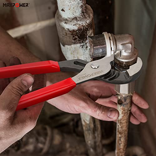 MAXPOWER 10 inch Groove Joint Pliers, Quick Adjustable Serrtated V Jaw Tongue and Groove Pliers - size: 10"