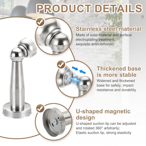 uxcell 4.5" Magnetic Door Stoppers, Wall Floor Mounted Magnetic Door Catch Holder, Stainless Steel Door Stops for Bedroom, Bathroom, Kitchen, Office, Silver - size: 4.5"