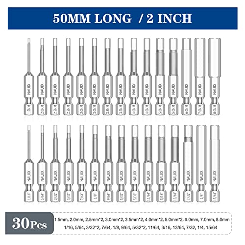 NAUIX 30-Piece Hex Head Allen Wrench Drill Bit Set (Metric & SAE) - style: 30 Piece Hex Head