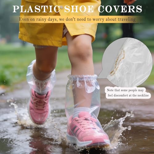 12Pcs Individually Packaged Kids Rain Shoe Covers, Disposable Plastic Shoe Covers for Rain, Portable and Durable, Perfect for Rainy and Snowy Days, Disney Trip (Clear,Kids,12Pcs/6pairs) - size: Kids S 12Pcs