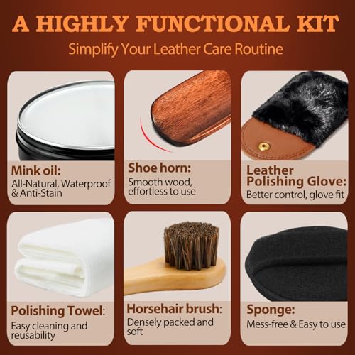Feilove 4-in-1 Mink Oil Leather Conditioner and Cleaner 3.52 oz - Premium Waterproof Formula for Boots and Shoes - style: 6-in-1 (Basic Set)