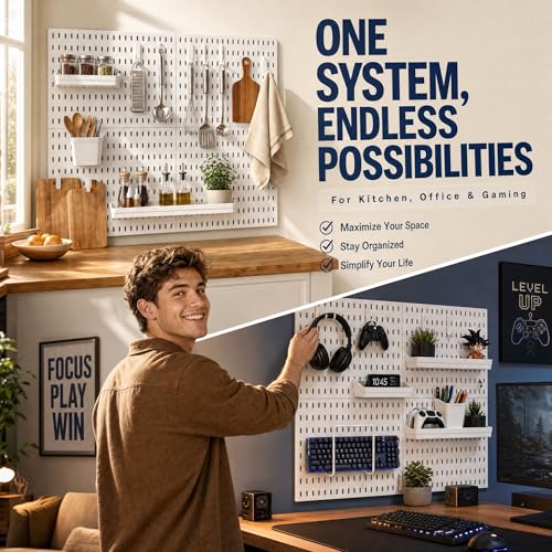 AKTOP Plastic Peg Board Wall Organizer 4-Pack, 12"x12" Pegboard Kit, White - color: 12inch Pegboard Kit-White