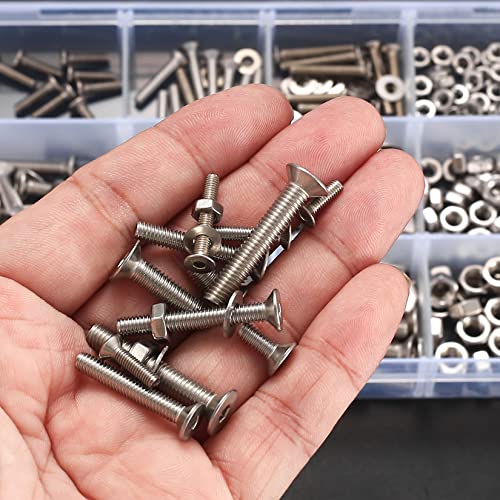 330 Pcs Countersunk Head Hexagon Socket Screws Bolts and Nuts and Washers Assortment Kit, M3 M4 M5 Metric Stainless Steel Bolts and Machine Screws and Nuts and Washers Set for Home Industrial