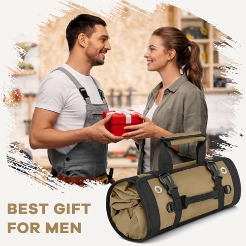 ANILD 13 Inch Regular Long Tool Bag Roll Up, Roll Up Tool Bag Organizer - color: Khaki, size: Regular