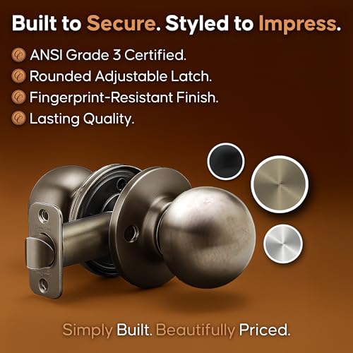 Copper Creek BK2020AB Ball Door Knob, Passage Function, 1 Pack, in Antique Brass - color: Antique Brass, size: 1 Pack, style: Passage
