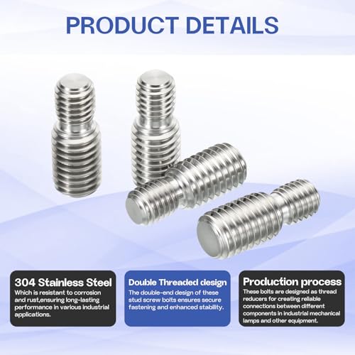 M8x10mm to M10x15mm Double End Threaded Stud Screw Reducing Bolt,304 Stainless Steel Thread Reducer Adapter for Furniture Fastener Welding, Hardware Connectors 10 Pack - size: M8x10mm to M10x15mm