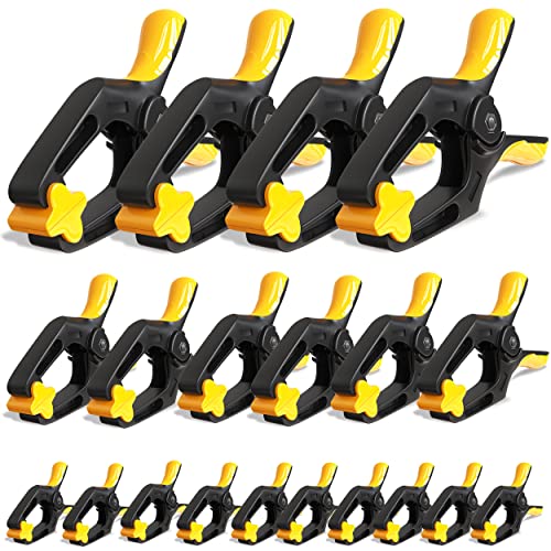 EQUIPTZ Spring Clamps for Woodworking, Crafts, Backdrop and Pool Cover, 20-Pack Spring Clamp Set with 4 Pcs of 6-inch, 6 Pcs of 4-inch & 10 Pcs of 3-inch Clamps, Extra Wide & Non-Detachable Jaw Pads - size: All Sizes Pack