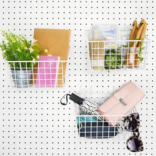 Pegboard Baskets With Hooks, 3 Pack Peg Board Wall Organizer Set (White) - color: White
