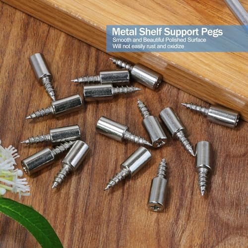 12pcs Screw in Shelf Pins, Nickel Plated Shelf Pegs Cabinet Shelf Holders Shelf Support Pegs, Small Shelf Brackets Phillips Head Pegs for Shelves Cupboards Bookcase Closet - color: Without Sleeve
