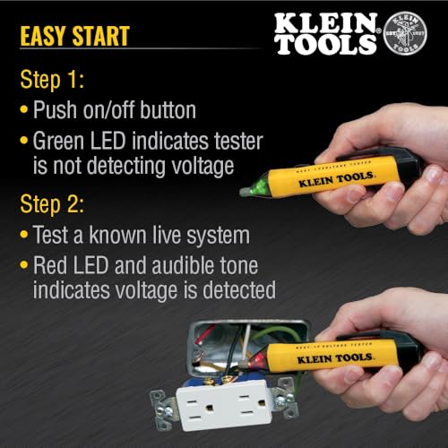 Klein Tools NCVT1P Voltage Tester, Non-Contact Low Voltage Tester Pen, 50V to 1000V AC, Audible and Flashing LED Alarms, Pocket Clip