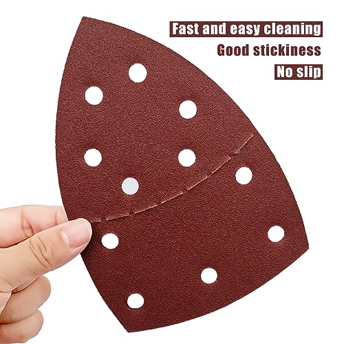 50 PCS Mouse Detail Sander Sandpaper, 120 Grit Palm Sander Sandpaper 11 Holes Hook and Loop Sander Pads Triangular Sanding Sheets Abrasive Sanding Paper for Mouse Sander - size: 120 Grit
