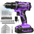 20V Cordless Drill with Battery and Charger, 3/8'' chuck, Purple - color: Purple