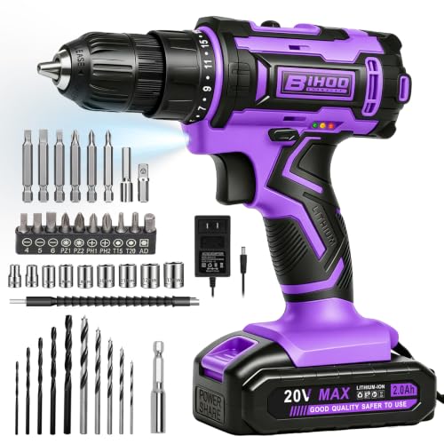 20V Cordless Drill with Battery and Charger, 3/8'' chuck, Purple - color: Purple