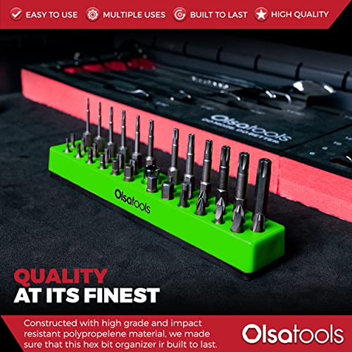 Olsa Tools Hex Bit Organizer with Magnetic Base - Green Holder for Drill, Tamper, and Specialty Bits - Compact Magnetic Storage Solution - Part 1140 - color: Green, size: Small - 1pc