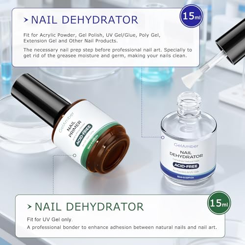 GELAMBER Nail Primer and Dehydrator with Gel Base and Top Coat & Nail File - color: 4Pcs B&T&P&D
