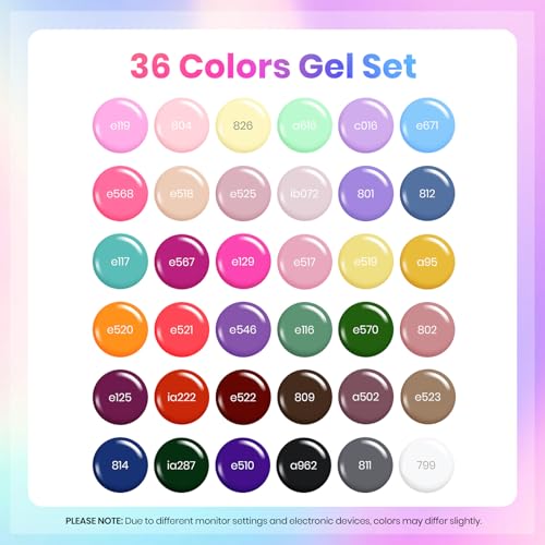 Beetles Gel Nail Polish Set, 36 Colors Gel Polish Kit with Blooming Gel - color: Year in Shades