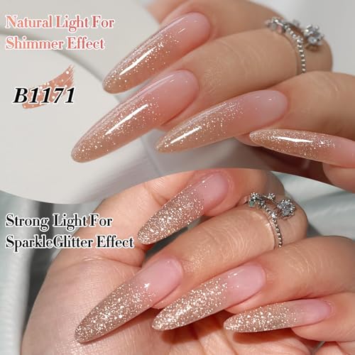 Double Rhythm 0.5Oz Glitter Gel Polish Shimmer Reflective Color for Nail Art Salon DIY Soak Off 15ml Nail Lamp Gel Polish at Home (Nude Pink-B1171) - color: Blossom Nude Pink