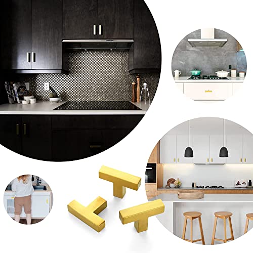 Ravinte 10 Pack Gold Square Bar Cabinet Knobs 2 Inch Kitchen Handles | Single Hole, Stainless Steel, Easy Install, Screws Included, Rust-Resistant, Kitchen, Bathroom, Drawers, Cabinets - color: Gold
